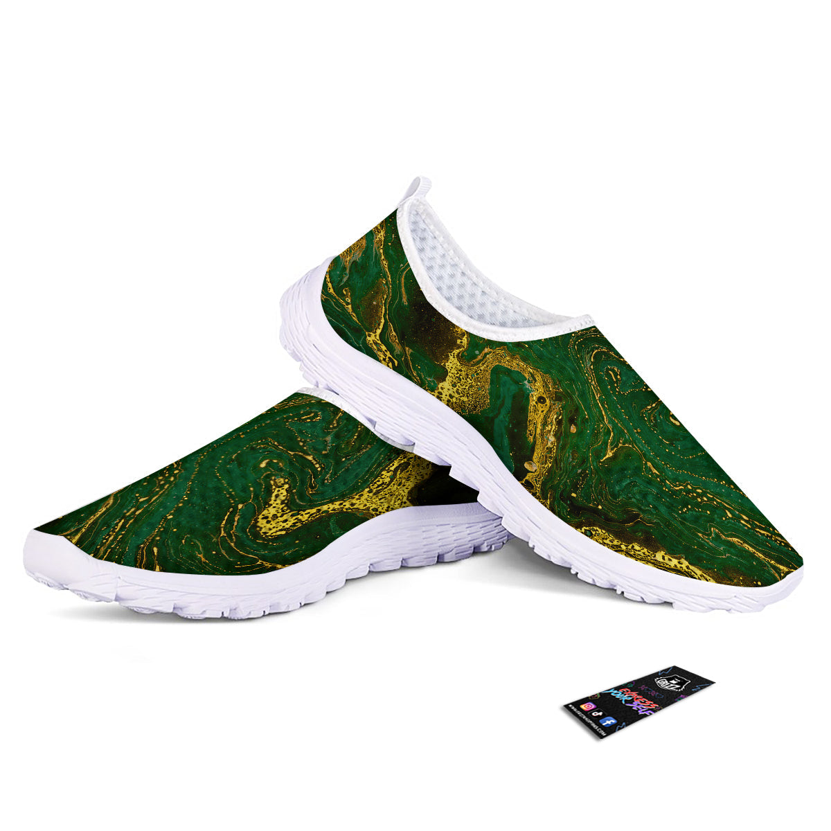 Marble Abstract texture Gold And Dark Green Print Nurse Shoes-grizzshop
