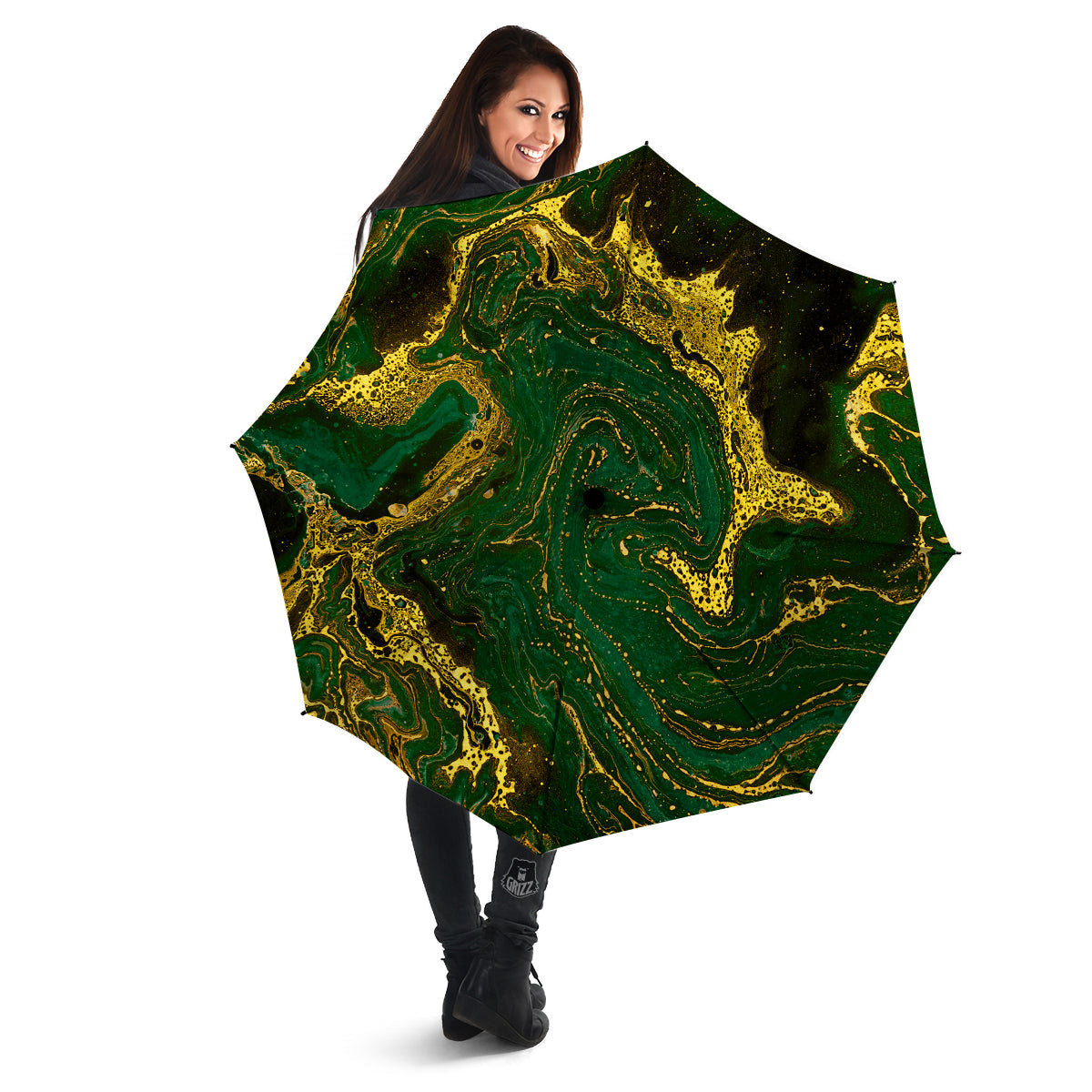 Marble Abstract texture Gold And Dark Green Print Umbrella-grizzshop