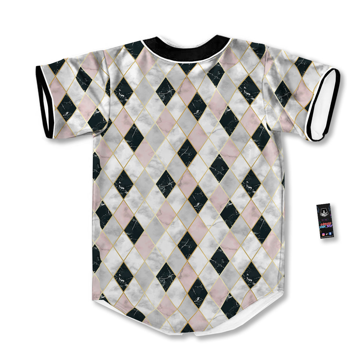Marble Argyle White Pink And Black Print Baseball Jersey-grizzshop