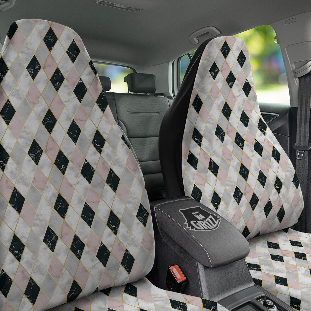 Marble Argyle White Pink And Black Print Car Seat Covers-grizzshop