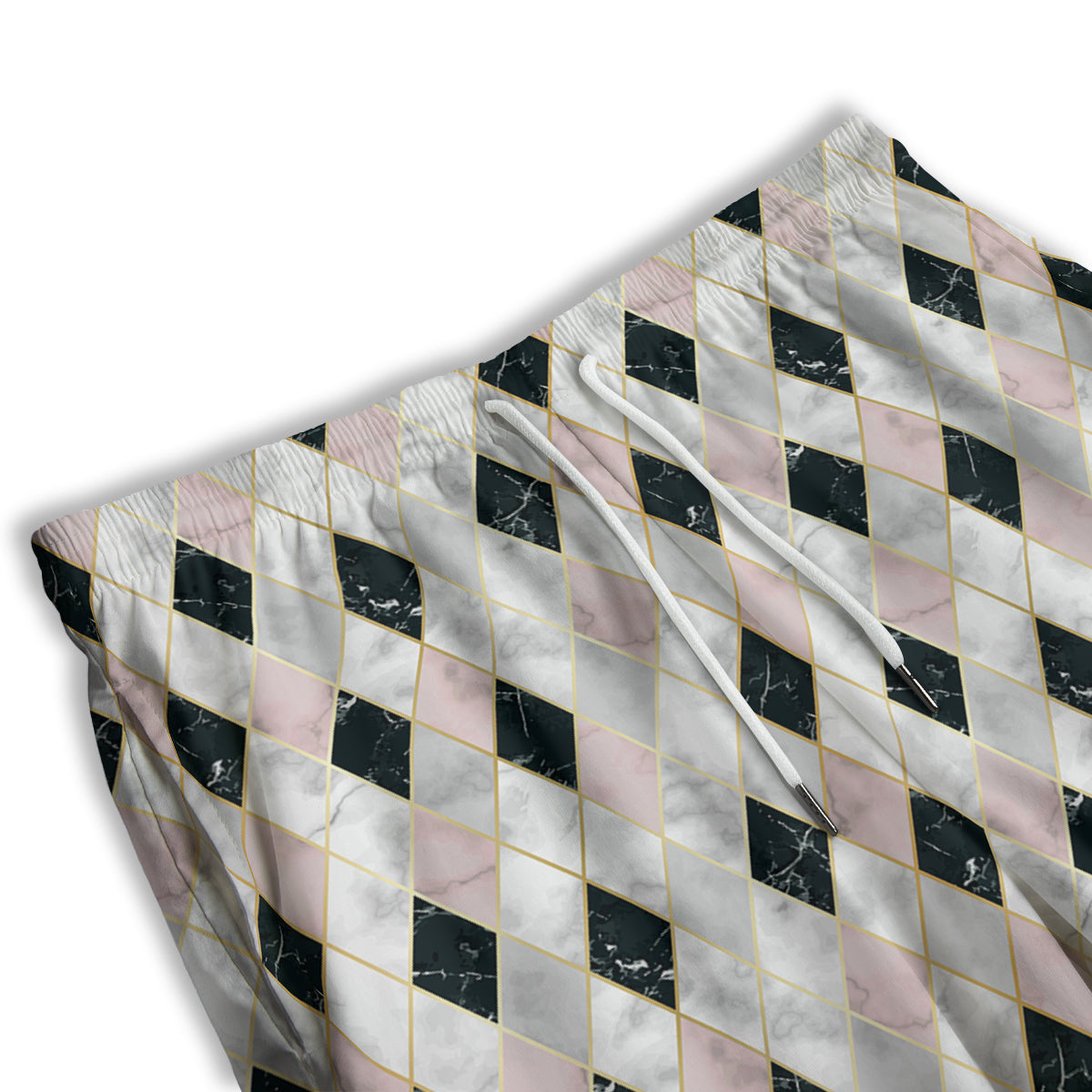 Marble Argyle White Pink And Black Print Men's Athletic Shorts