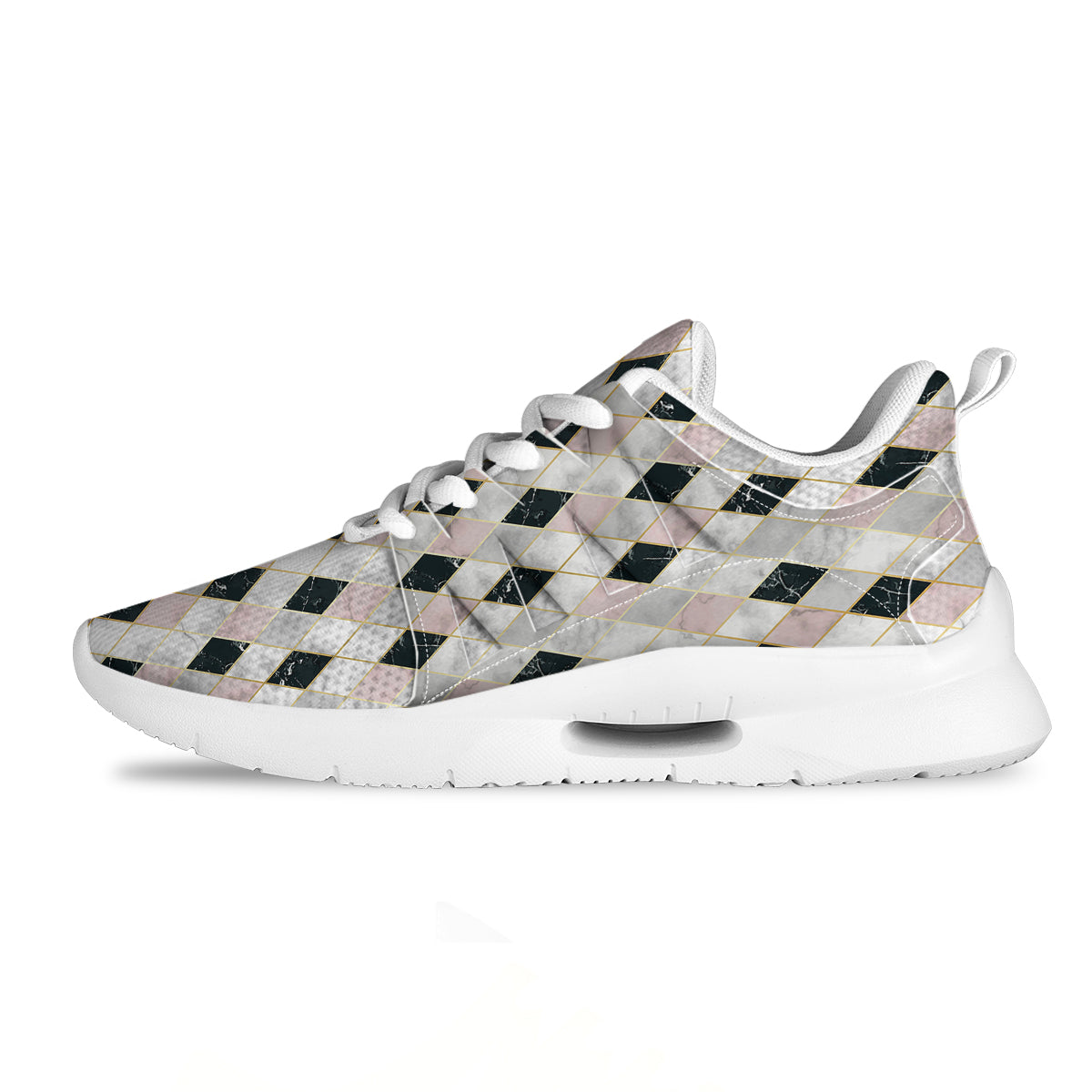 Marble Argyle White Pink And Black Print Tennis Shoes-grizzshop