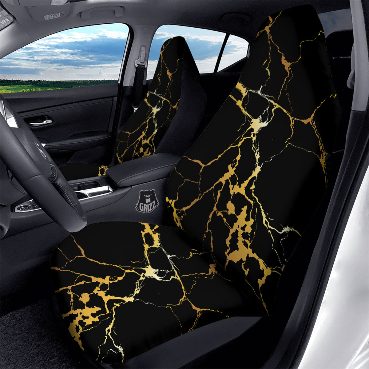 Marble Black Gold Print Car Seat Covers-grizzshop