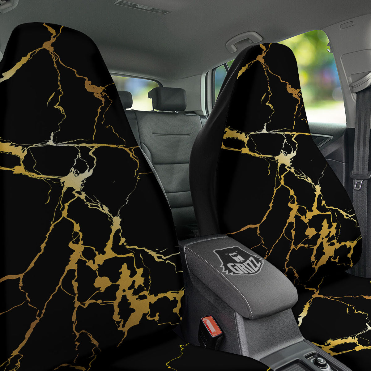 Marble Black Gold Print Car Seat Covers-grizzshop