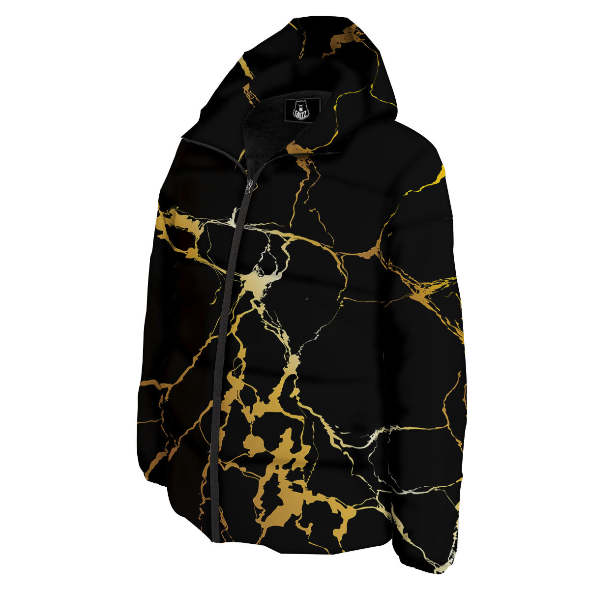 Marble Black Gold Print Down Jacket-grizzshop