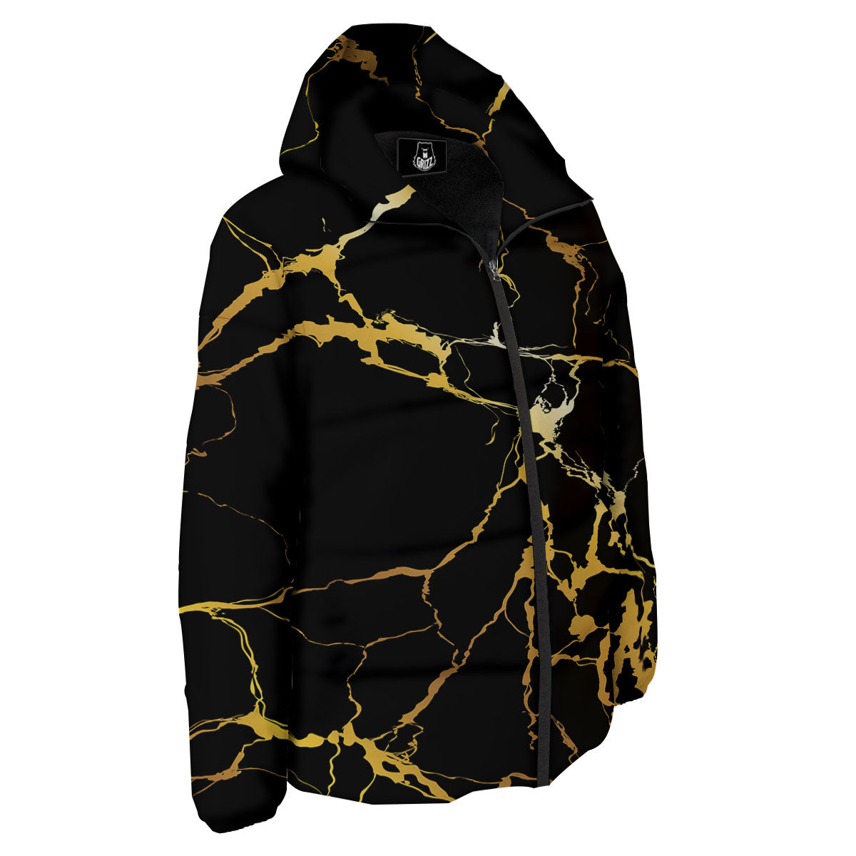 Marble Black Gold Print Down Jacket-grizzshop