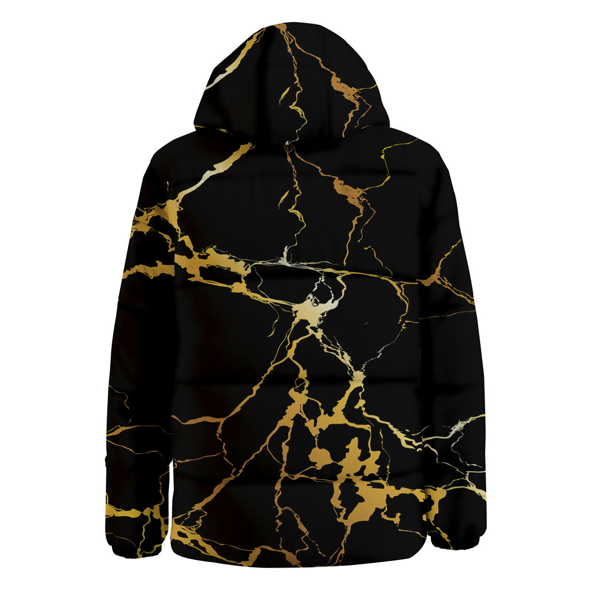 Marble Black Gold Print Down Jacket-grizzshop