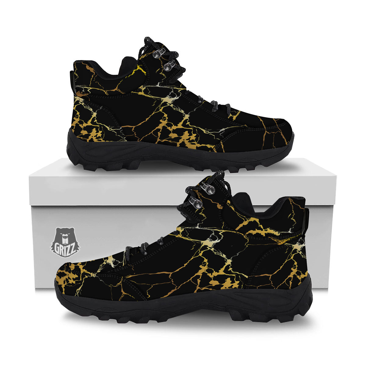 Marble Black Gold Print Hiking Shoes-grizzshop