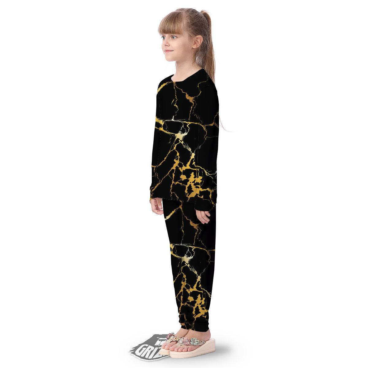 Marble Black Gold Print Kid's Pajamas-grizzshop