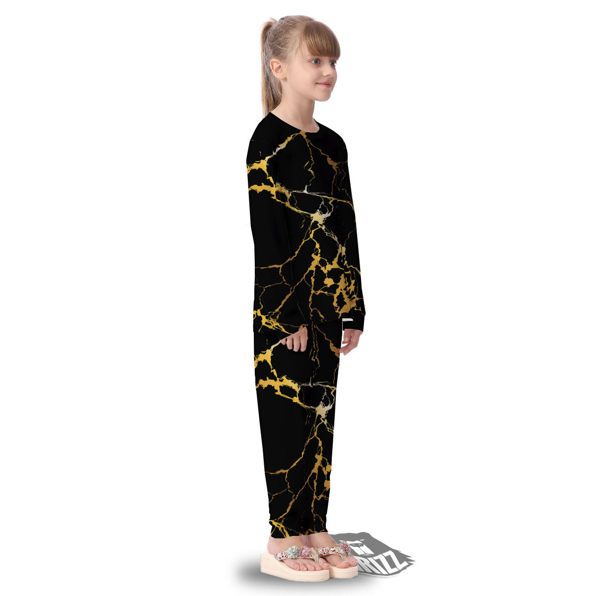 Marble Black Gold Print Kid's Pajamas-grizzshop