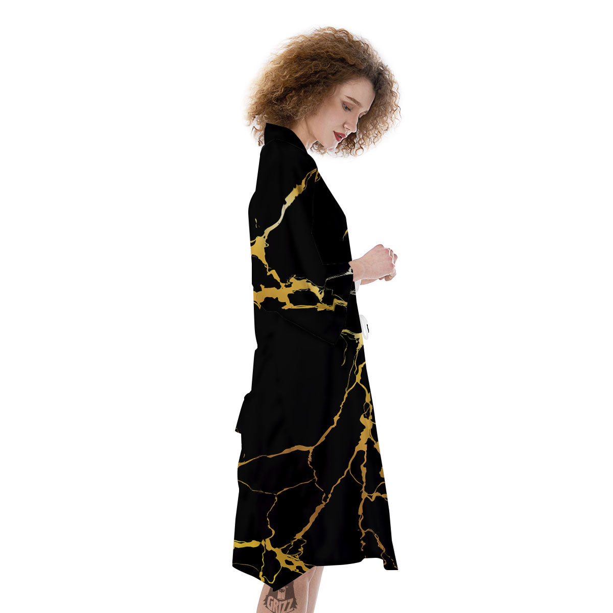 Marble Black Gold Print Kimono-grizzshop