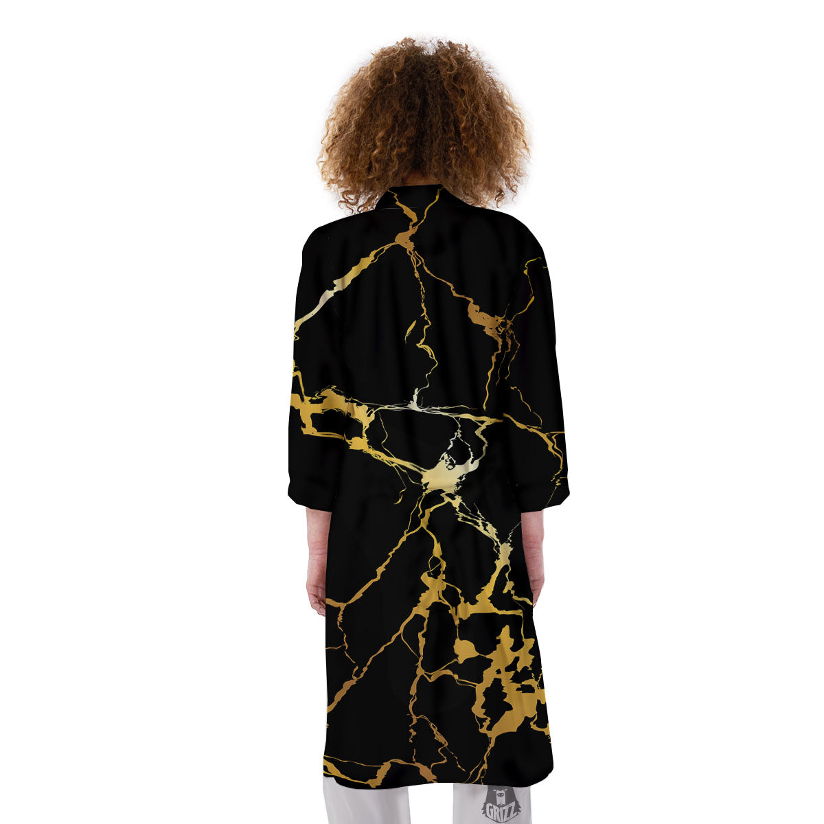 Marble Black Gold Print Kimono-grizzshop