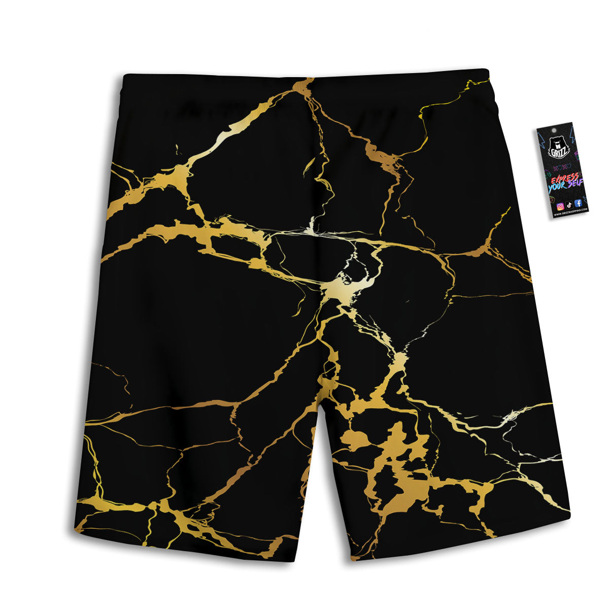 Marble Black Gold Print Men's Athletic Shorts
