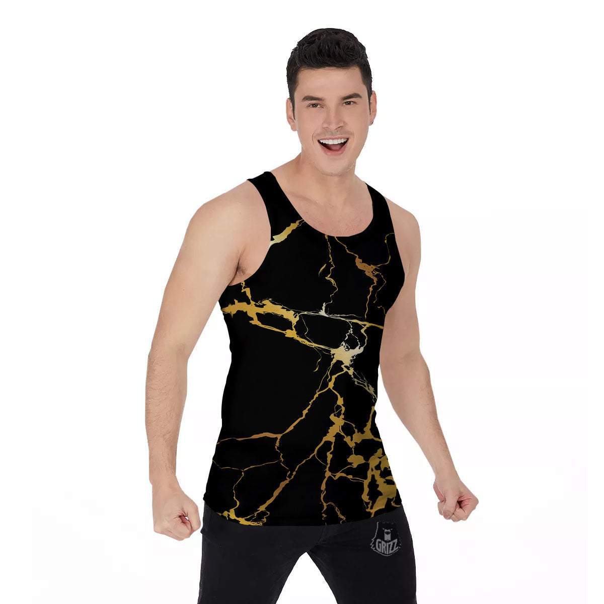 Marble Black Gold Print Men's Tank Top-grizzshop