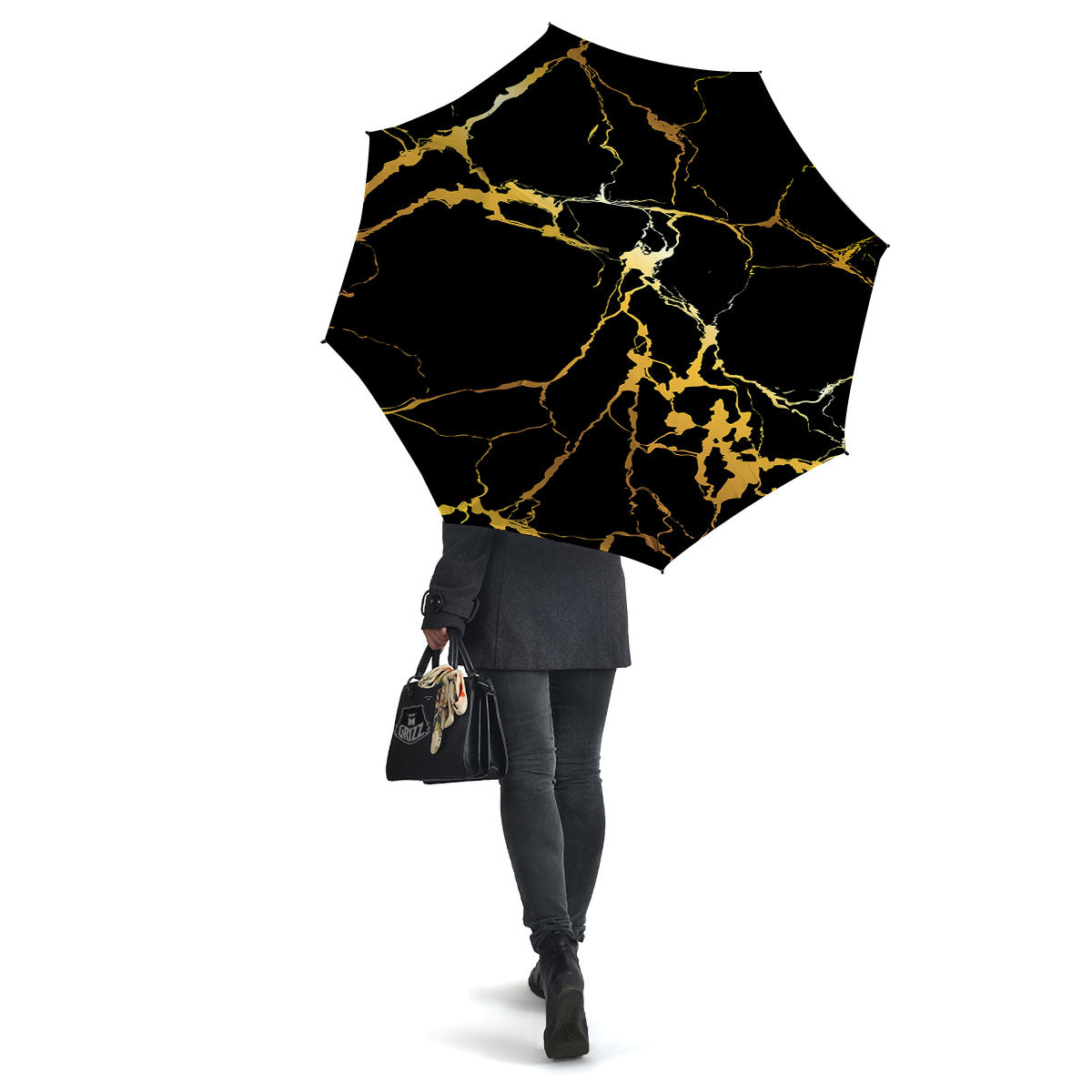 Marble Black Gold Print Umbrella-grizzshop