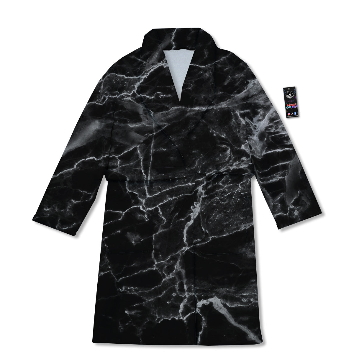 Marble Black Grey Print Bathrobe-grizzshop