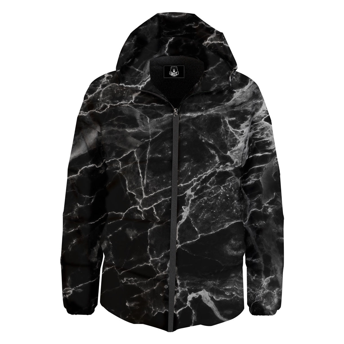 Marble Black Grey Print Down Jacket-grizzshop