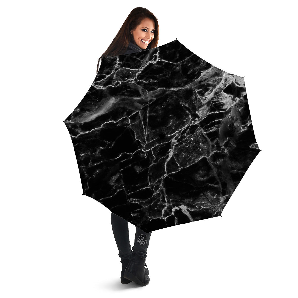 Marble Black Grey Print Umbrella-grizzshop