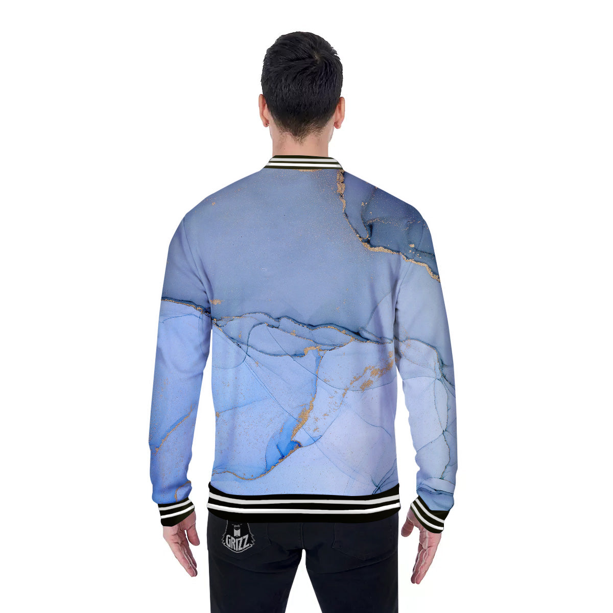 Marble Blue Print Baseball Jacket-grizzshop