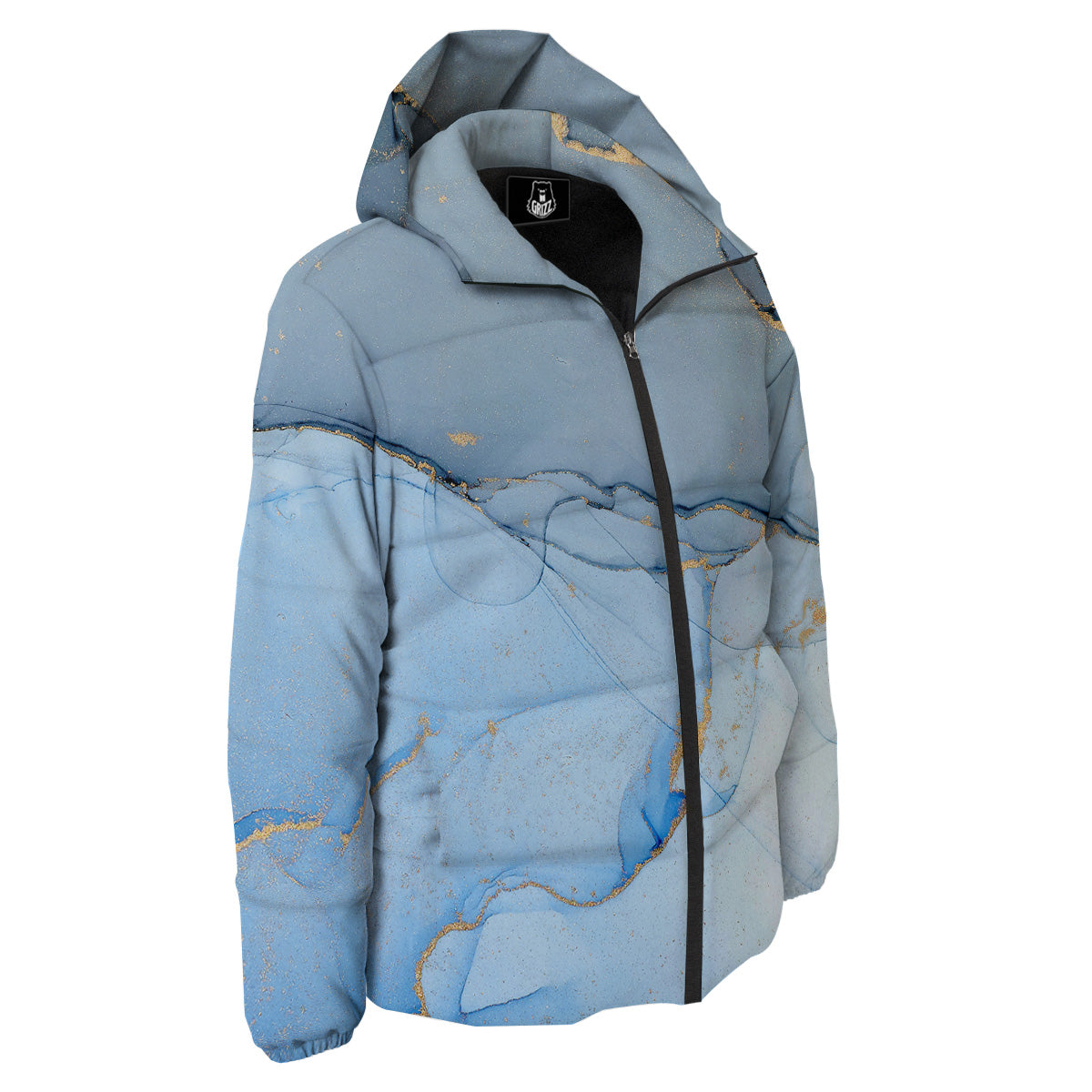 Marble Blue Print Down Jacket-grizzshop
