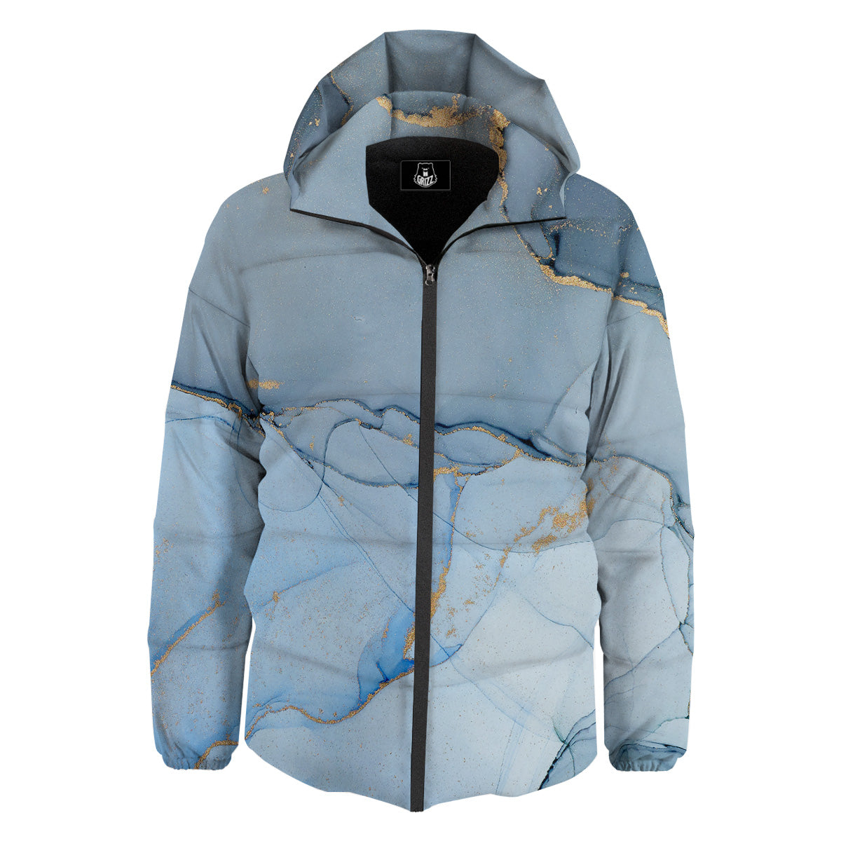Marble Blue Print Down Jacket-grizzshop