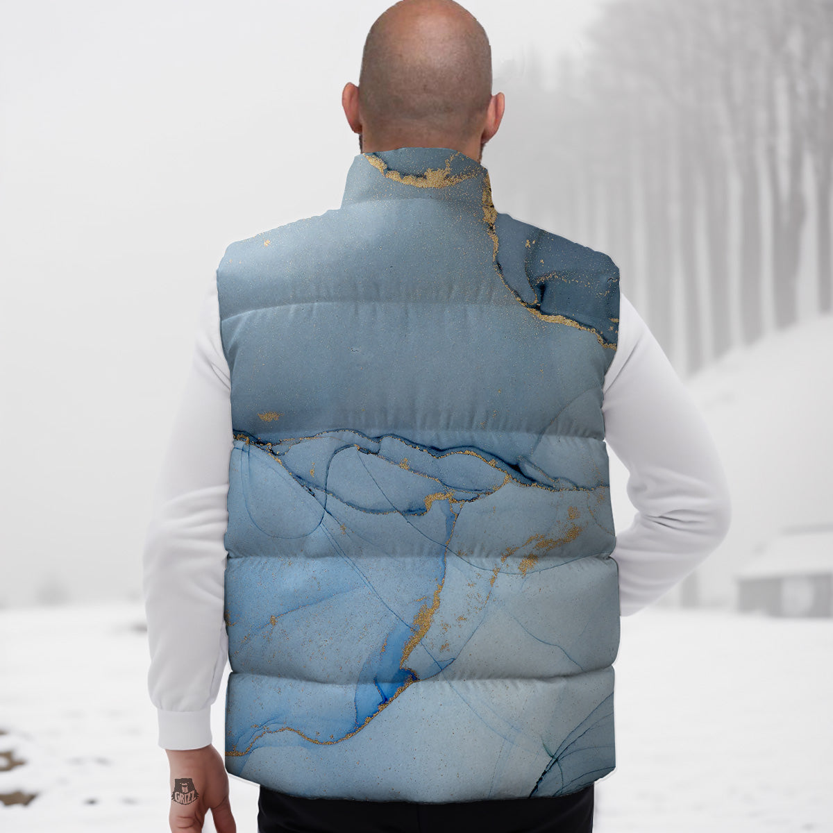 Marble Blue Print Down Vest-grizzshop