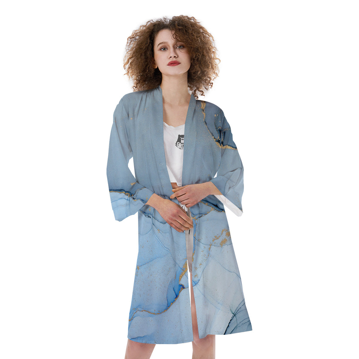 Marble Blue Print Kimono-grizzshop