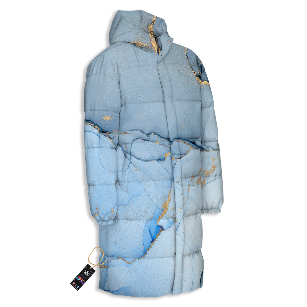 Marble Blue Print Long Down Jacket-grizzshop