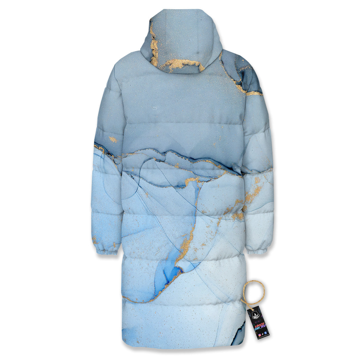 Marble Blue Print Long Down Jacket-grizzshop