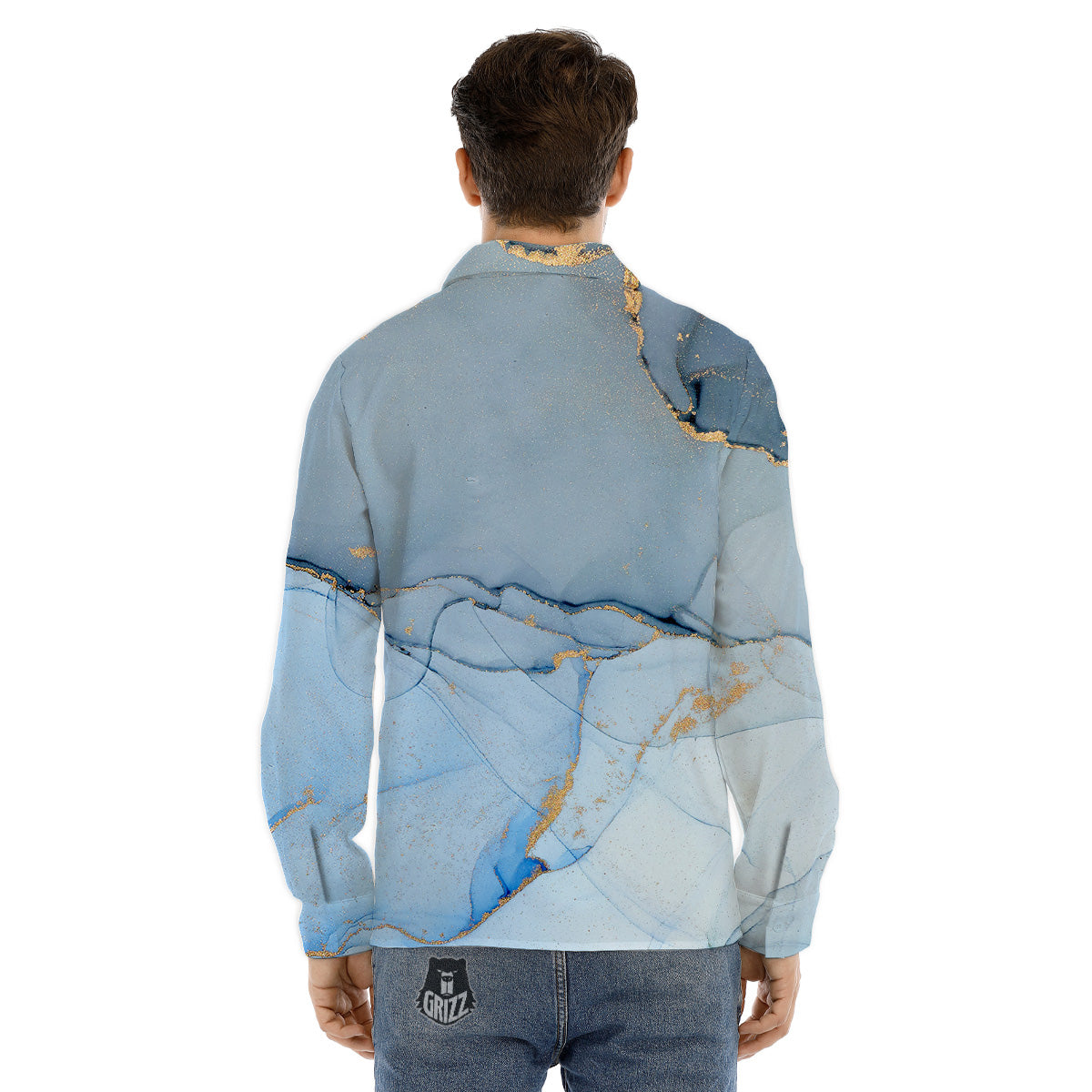 Marble Blue Print Men's Dress Shirts-grizzshop