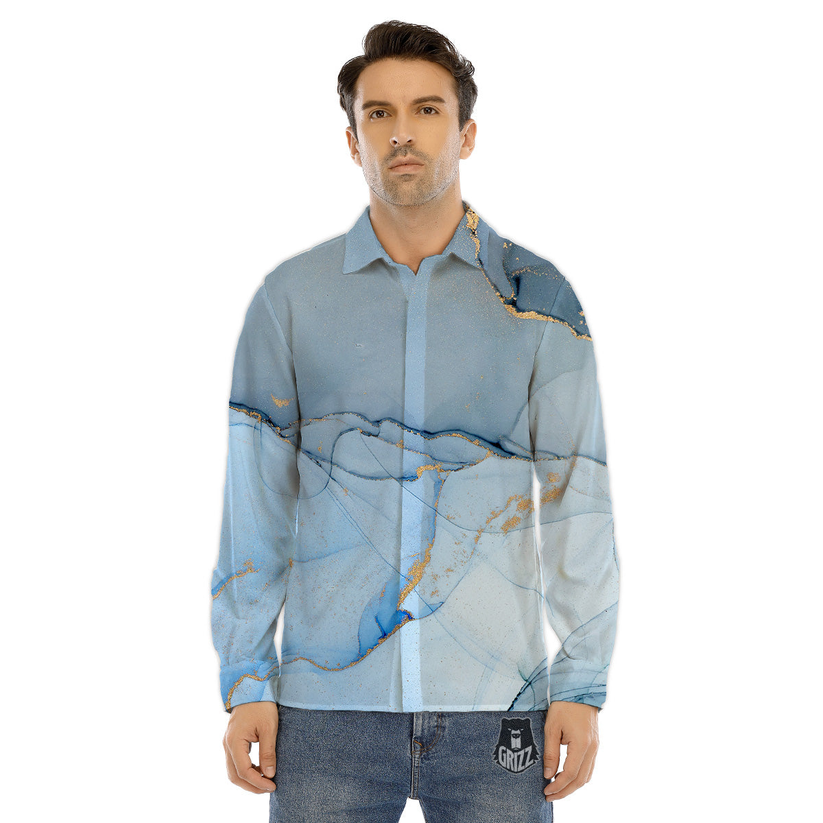 Marble Blue Print Men's Dress Shirts-grizzshop