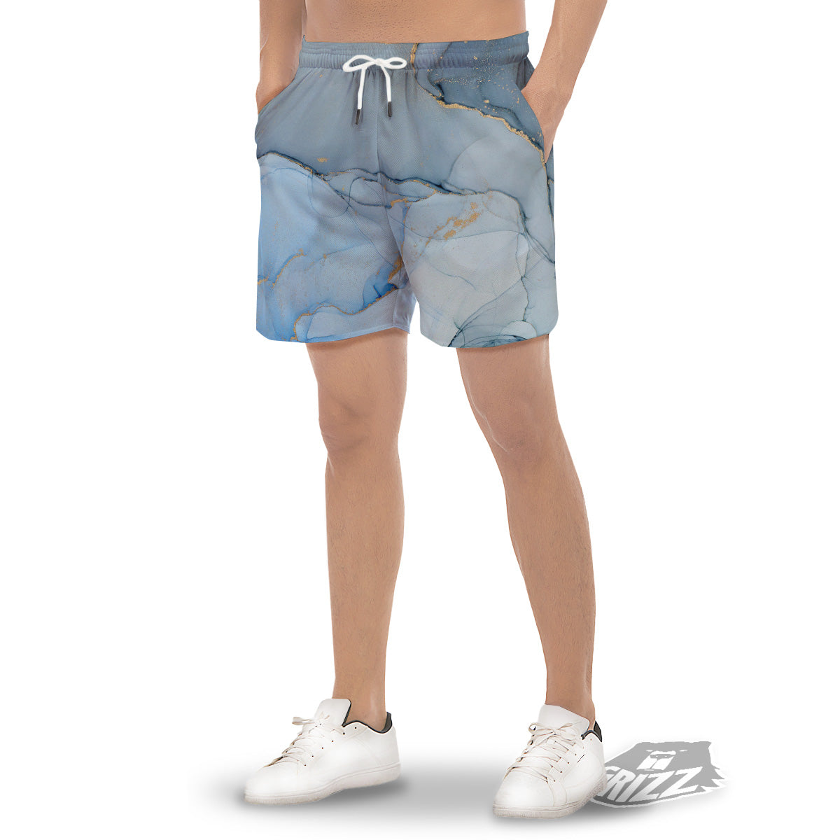 Marble Blue Print Men's Gym Shorts-grizzshop