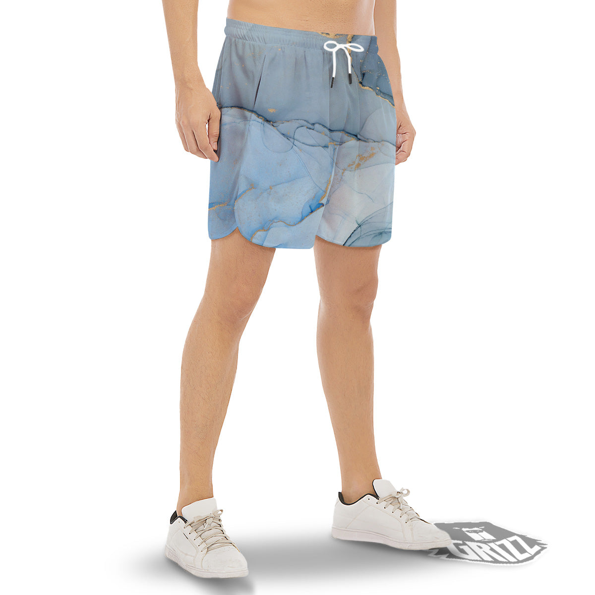 Marble Blue Print Men's Gym Shorts-grizzshop