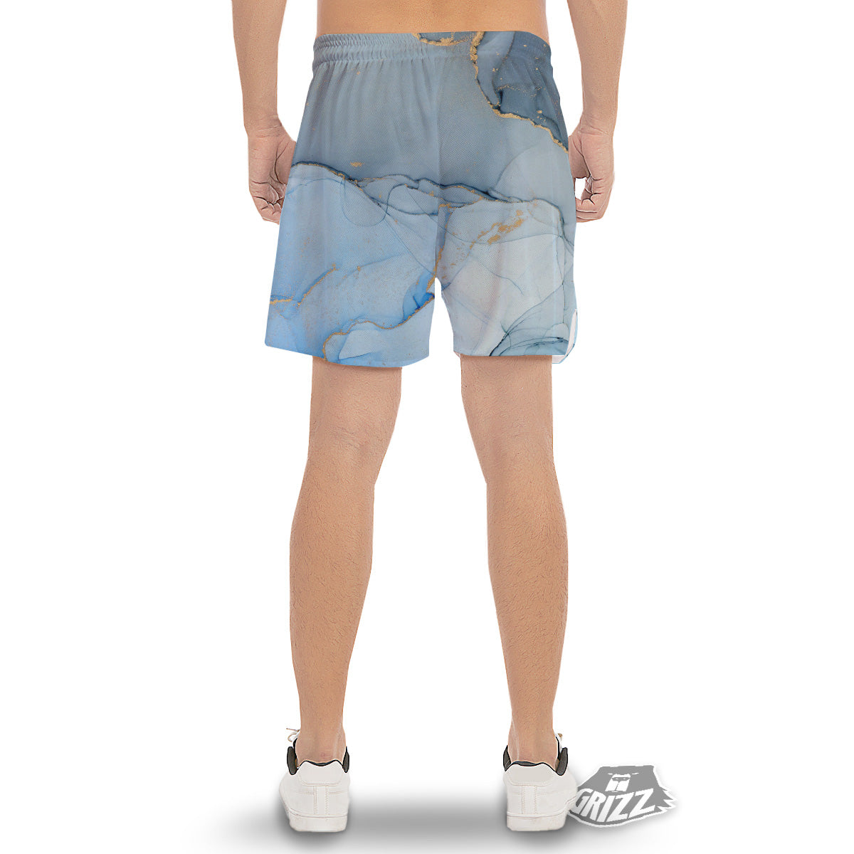 Marble Blue Print Men's Gym Shorts-grizzshop