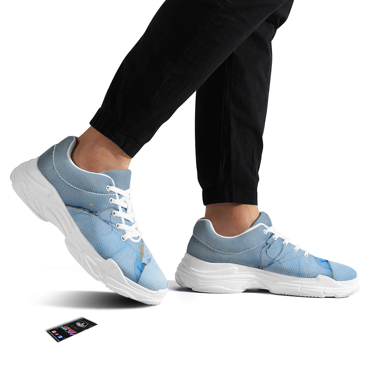 Marble Blue Print White Chunky Shoes-grizzshop
