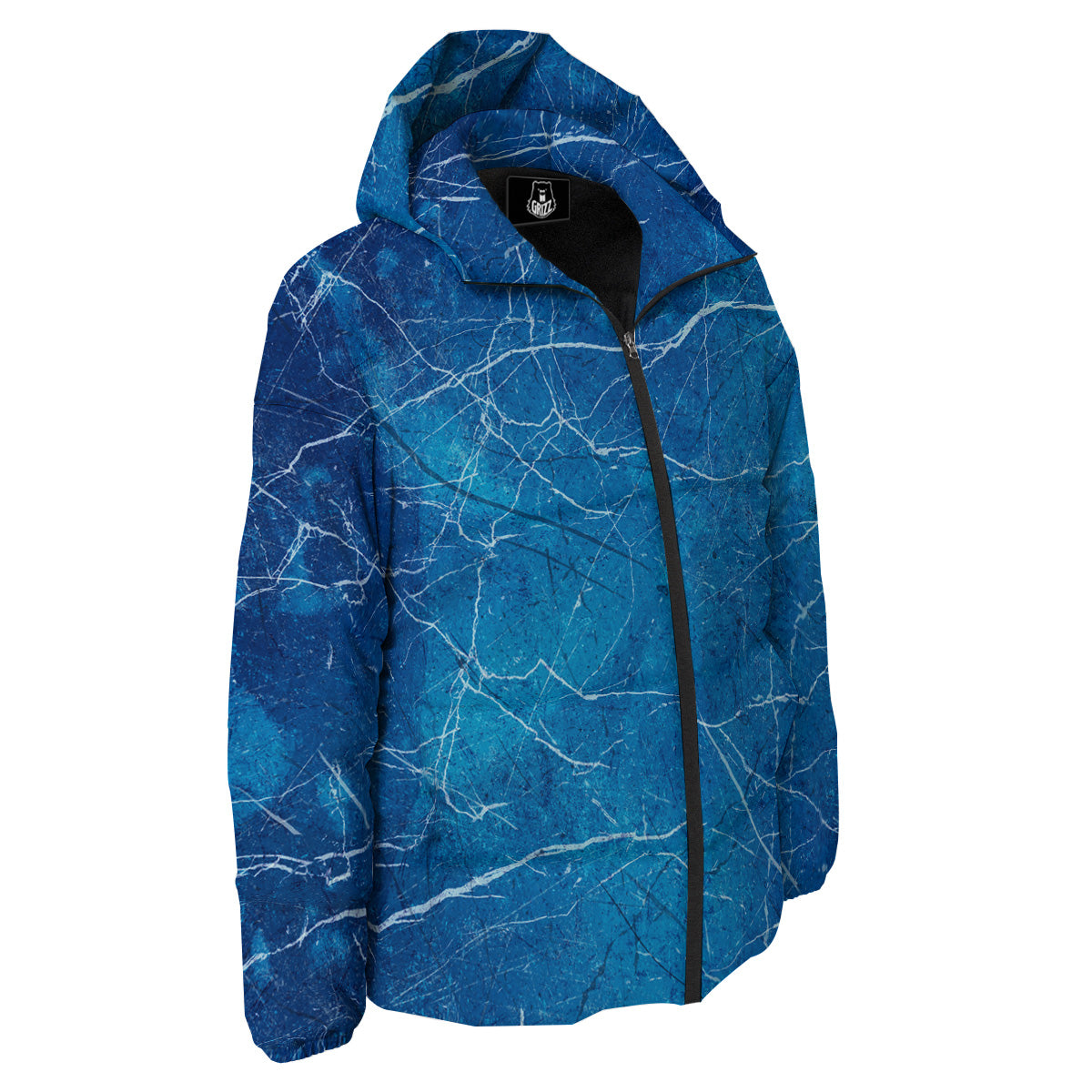 Marble Blue Sapphire Print Down Jacket-grizzshop