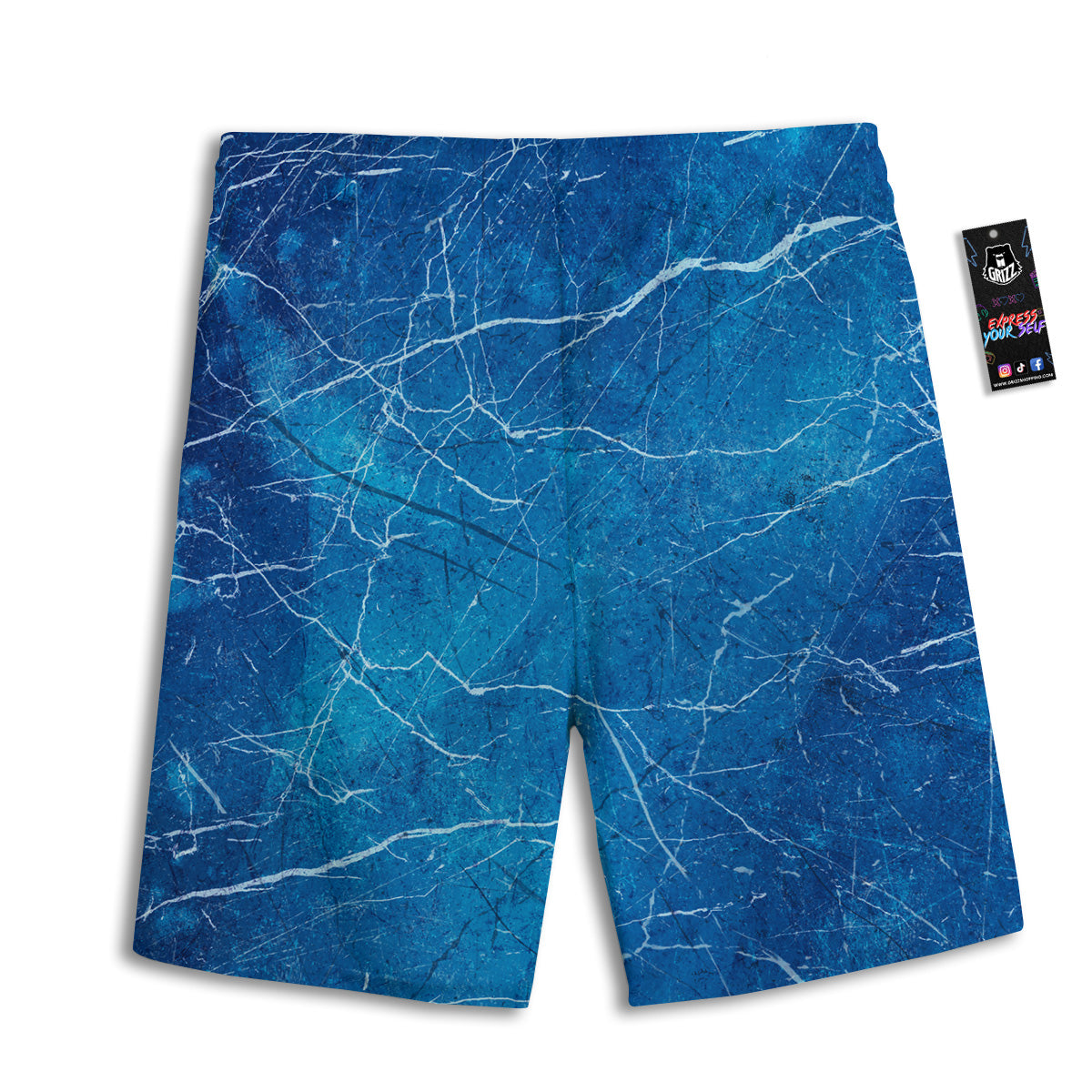 Marble Blue Sapphire Print Men's Athletic Shorts