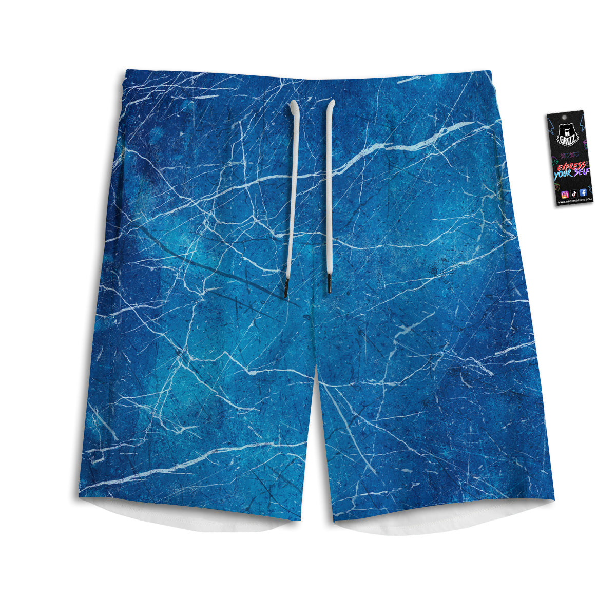 Marble Blue Sapphire Print Men's Athletic Shorts