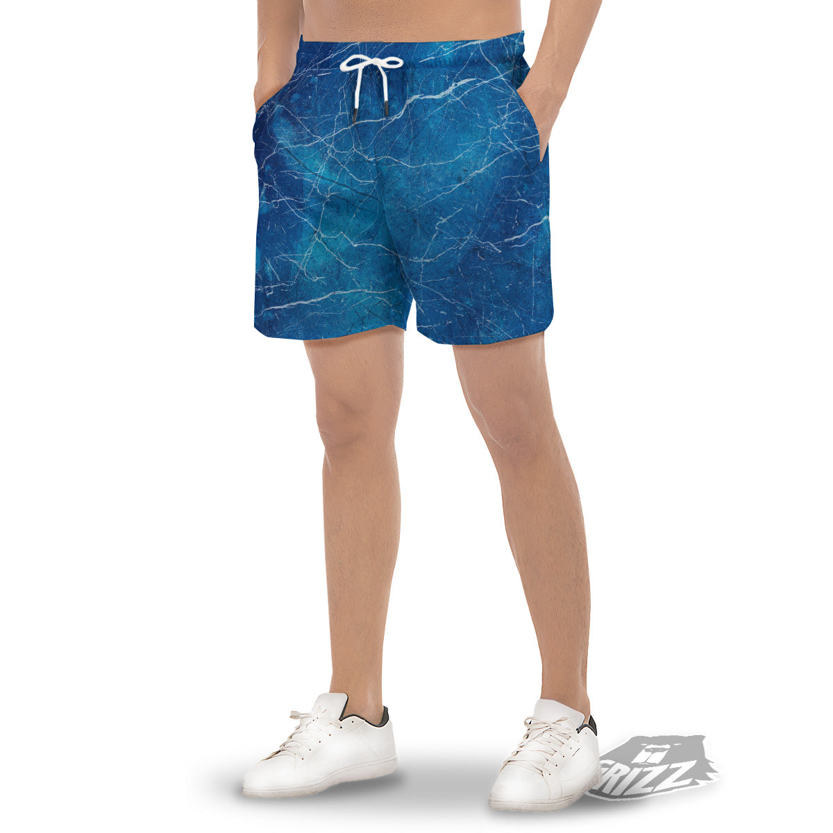 Marble Blue Sapphire Print Men's Gym Shorts-grizzshop