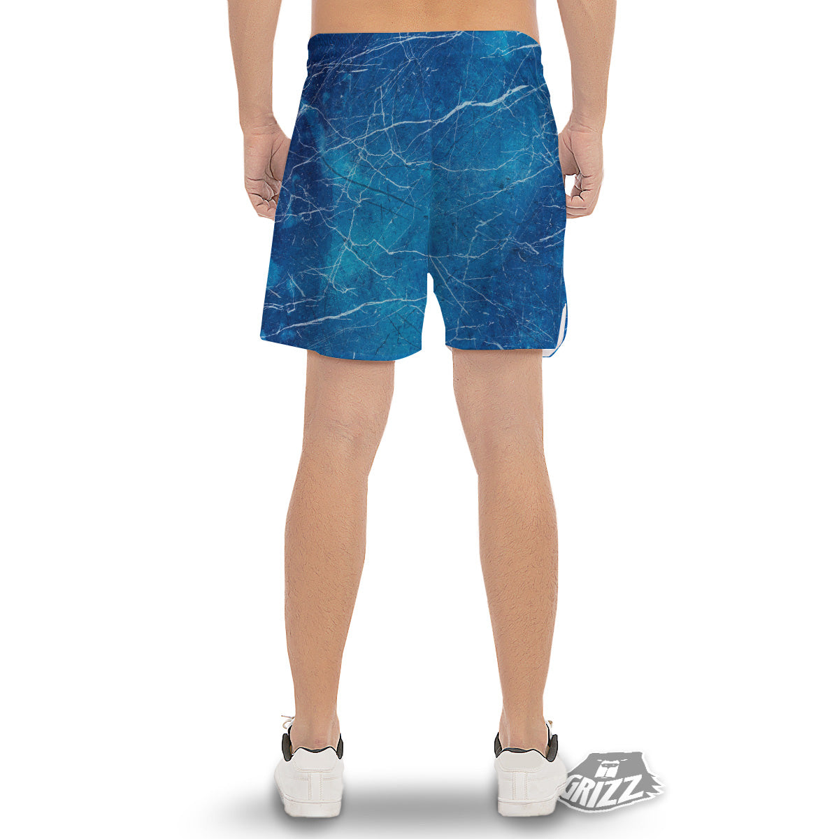 Marble Blue Sapphire Print Men's Gym Shorts-grizzshop