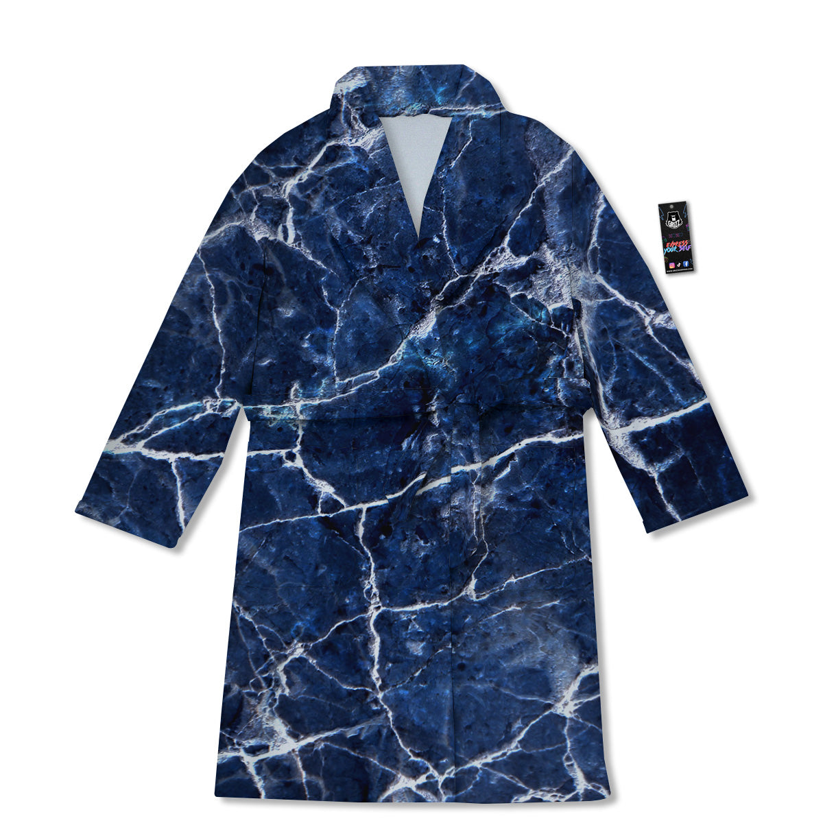 Marble Blue White Print Bathrobe-grizzshop