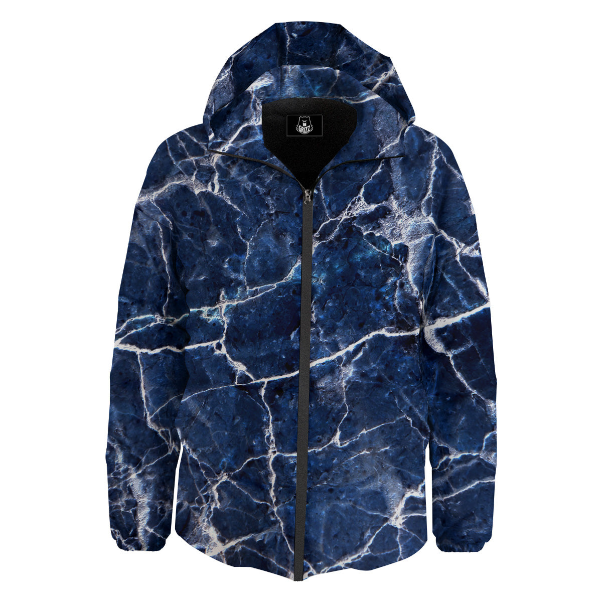Marble Blue White Print Down Jacket-grizzshop