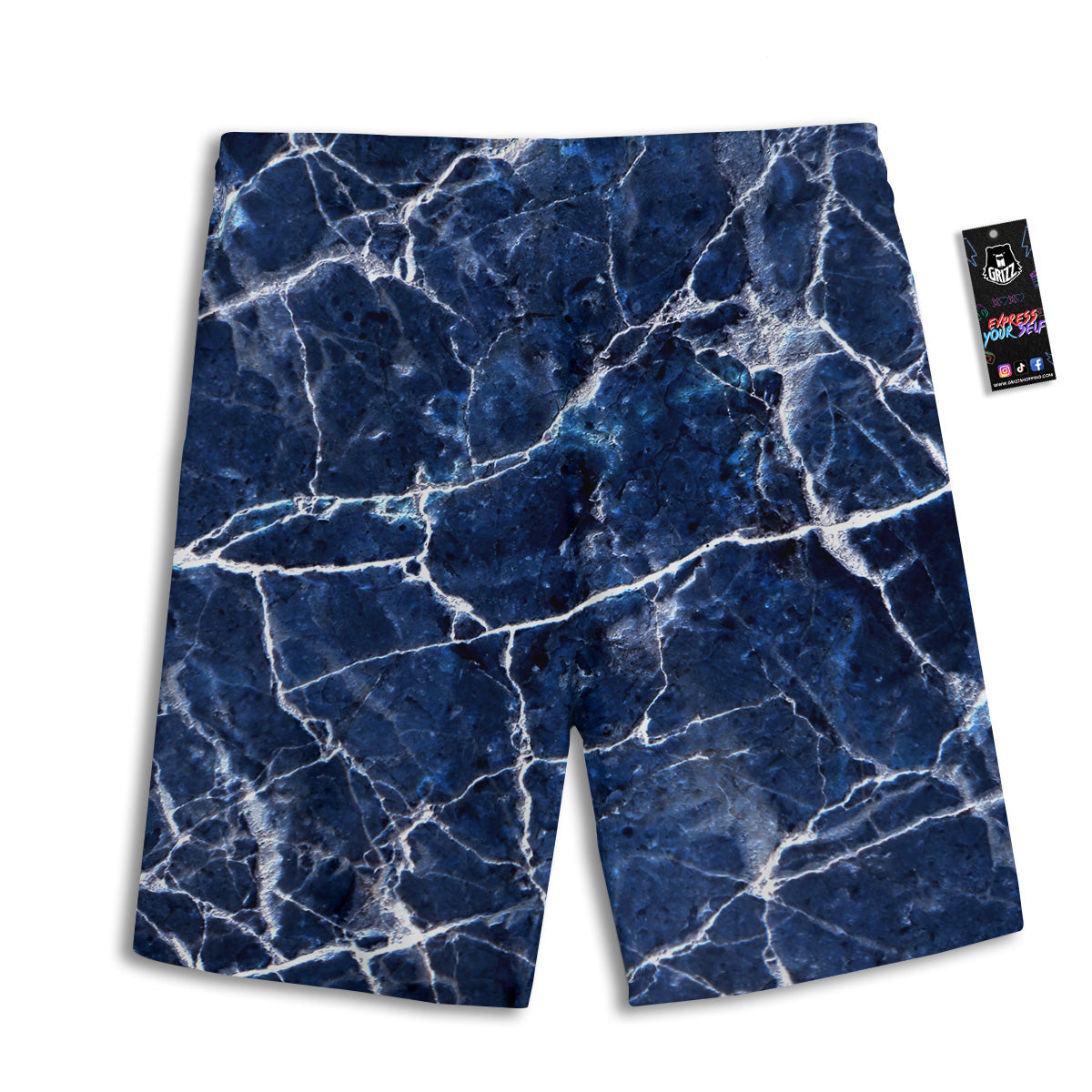 Marble Blue White Print Men's Athletic Shorts
