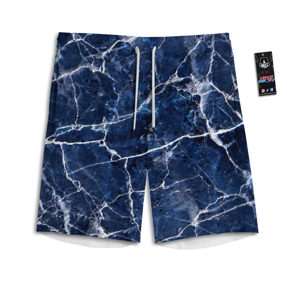 Marble Blue White Print Men's Athletic Shorts