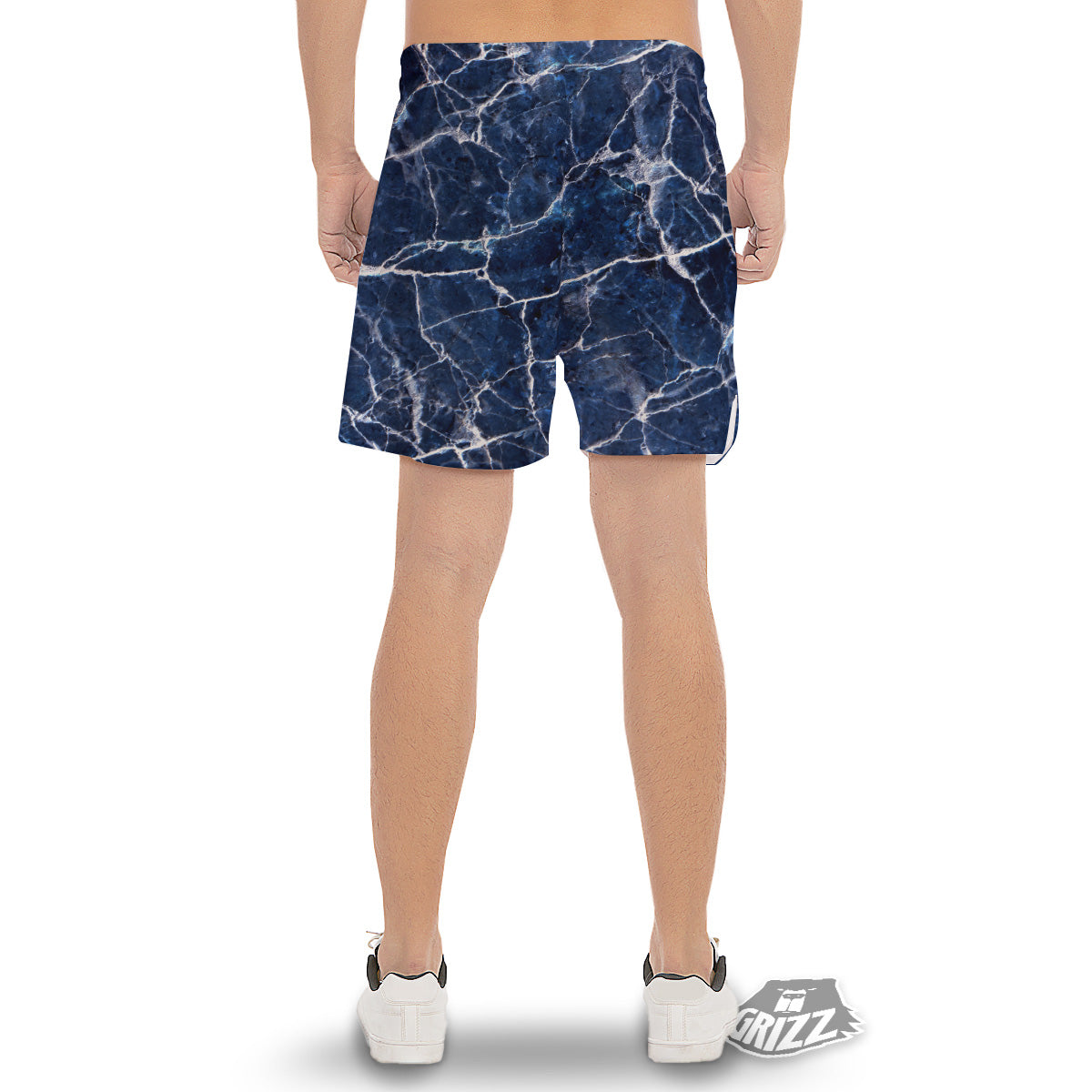 Marble Blue White Print Men's Gym Shorts-grizzshop