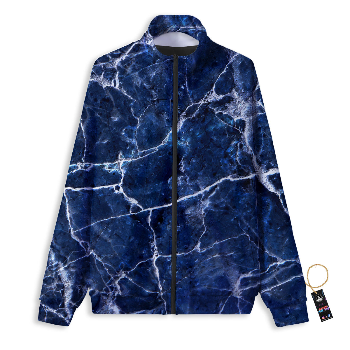 Marble Blue White Print Track Jacket-grizzshop