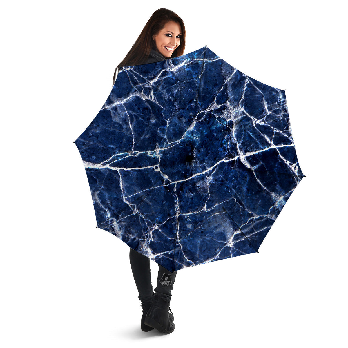 Marble Blue White Print Umbrella-grizzshop