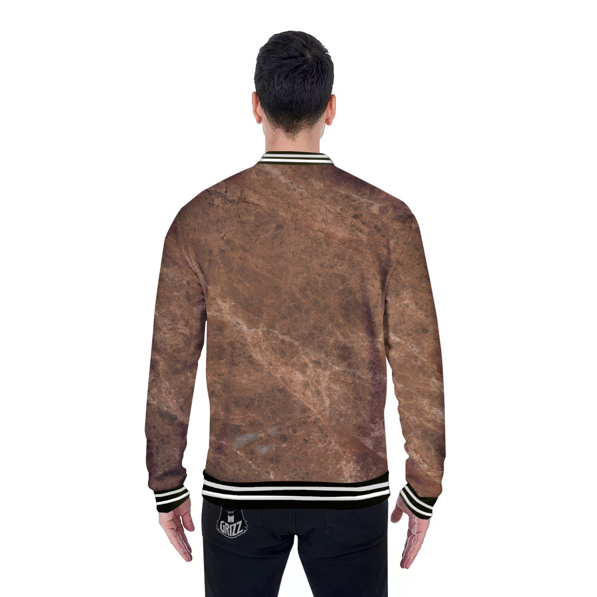 Marble Brown Beige Print Baseball Jacket-grizzshop