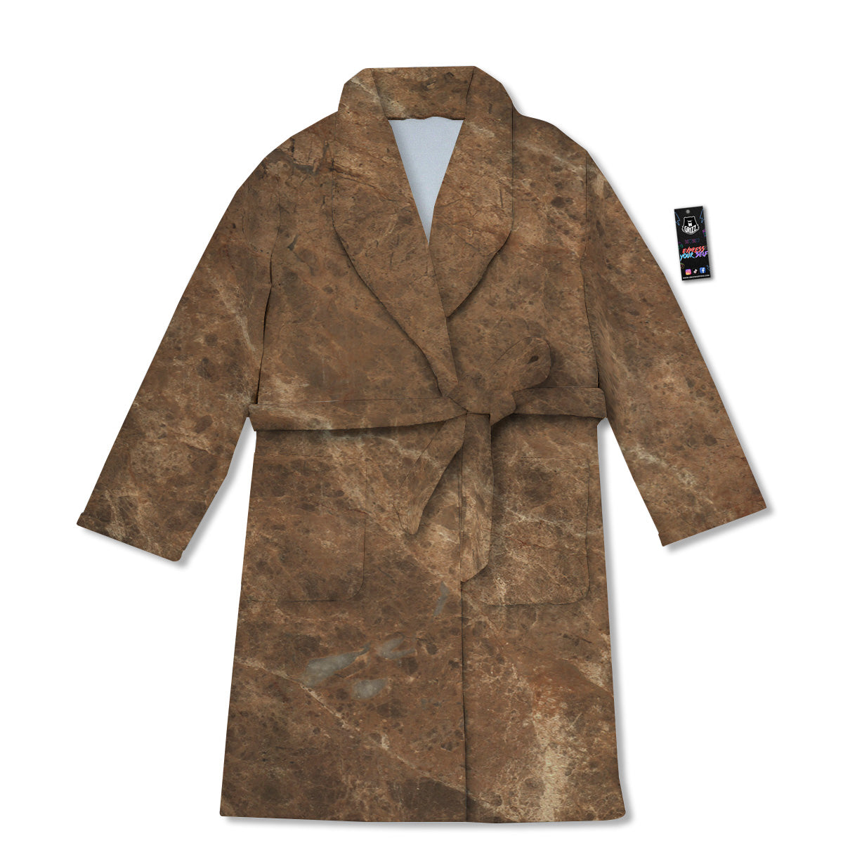 Marble Brown Beige Print Bathrobe-grizzshop