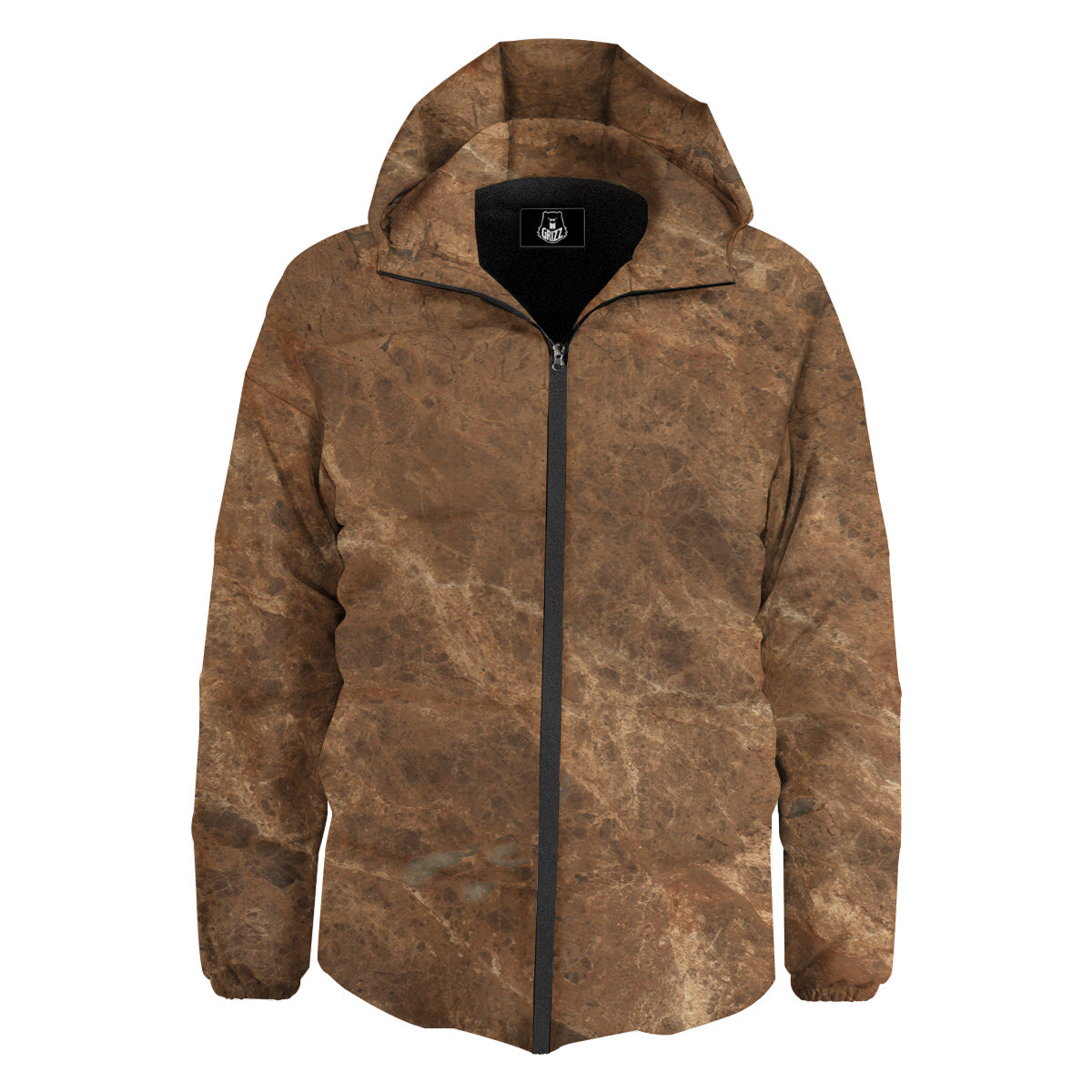 Marble Brown Beige Print Down Jacket-grizzshop